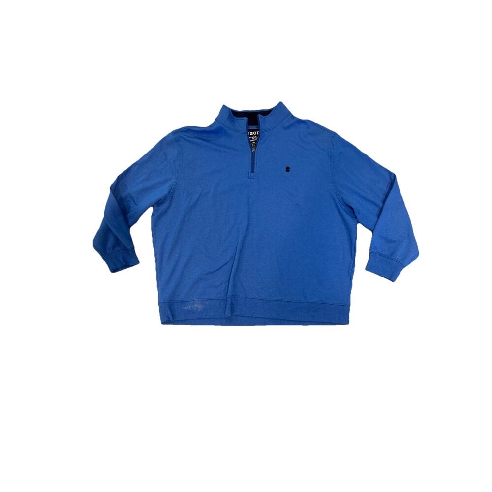IZOD Advantage Performance Sweatshirt Mens 2XL Blue Fleece Quarter Zip Stretch